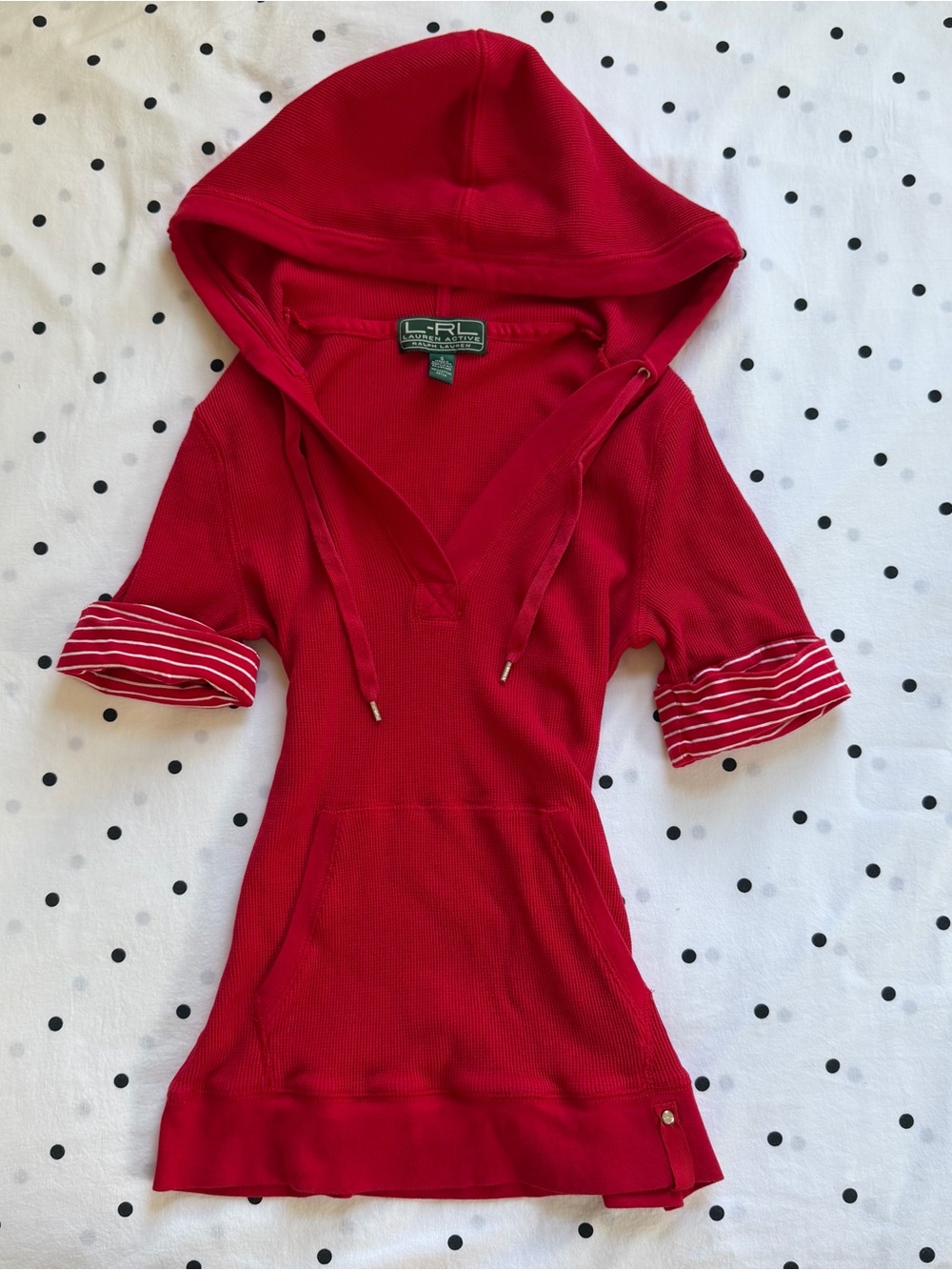 Ralph Lauren Red Hooded Short-Sleeve Sweater Vintage Y2k